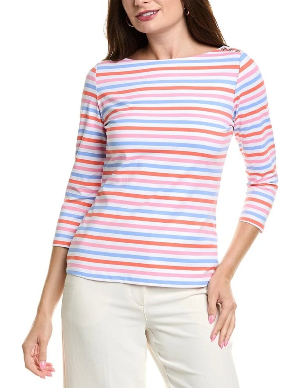 J. McLaughlin Wavesong Catalina Cloth Multicolor Pastel Striped Boat Neck Top XL